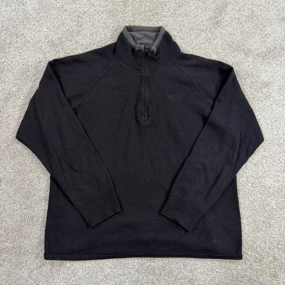 The‎ North Face Quarter Zip Wool Blend Fleece Pullover L Black Outdoor Hiking